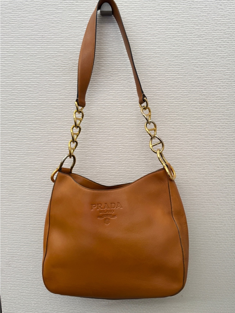 Prada Milano Leather Chain Hobo Shoulder Bag – Cognac Brown - Picture 4 of 12